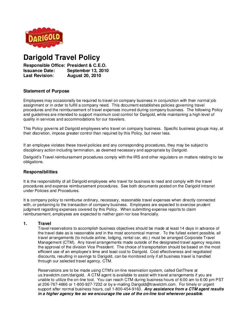 Travel Policy 22+ Examples, Format, Pdf Examples