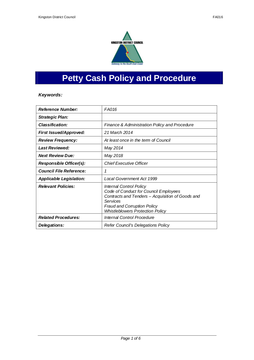 8 fa016 petty cash policy and procedure