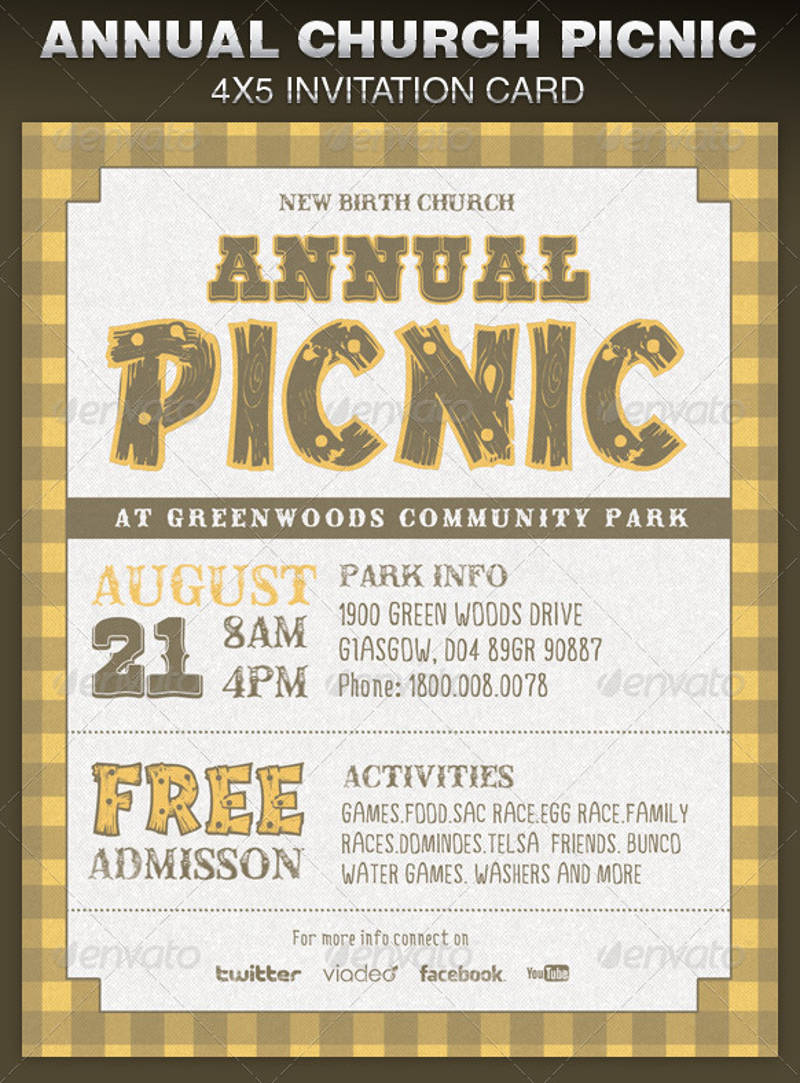 annual church picnic invite card template