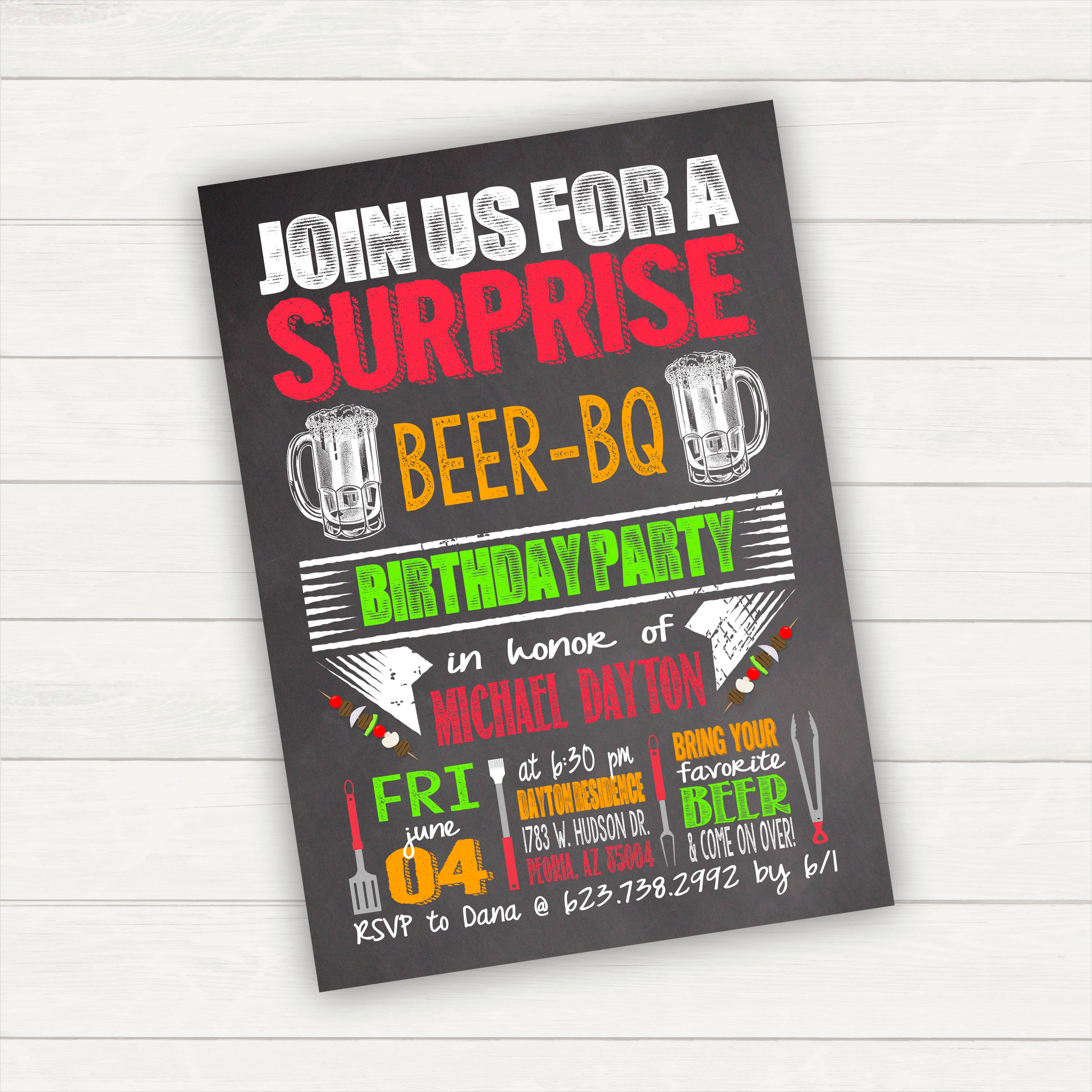 BBQ Party Surprise Birthday Party Invitation