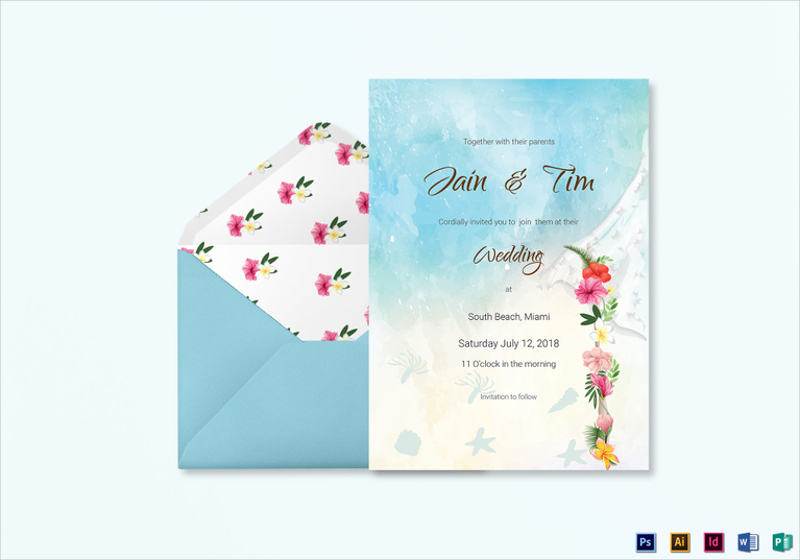 beach wedding invitation card template