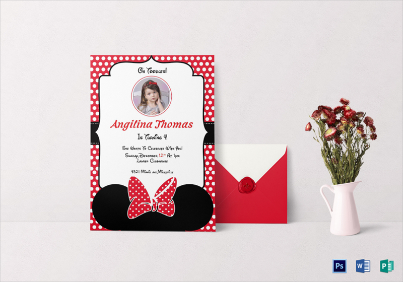 Birthday Minnie Mouse Invitation Card Template