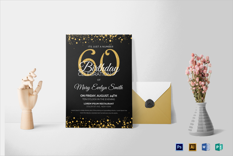 Black and Gold 60th Birthday Party Invitation Template