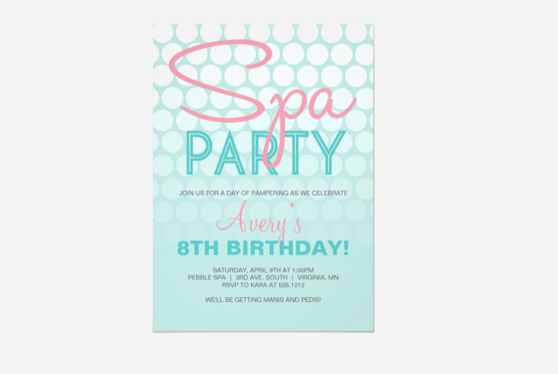 blue spa party invitation
