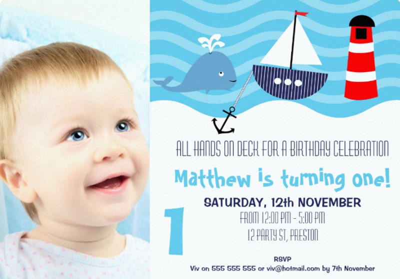 boys nautical 1st birthday party invitation