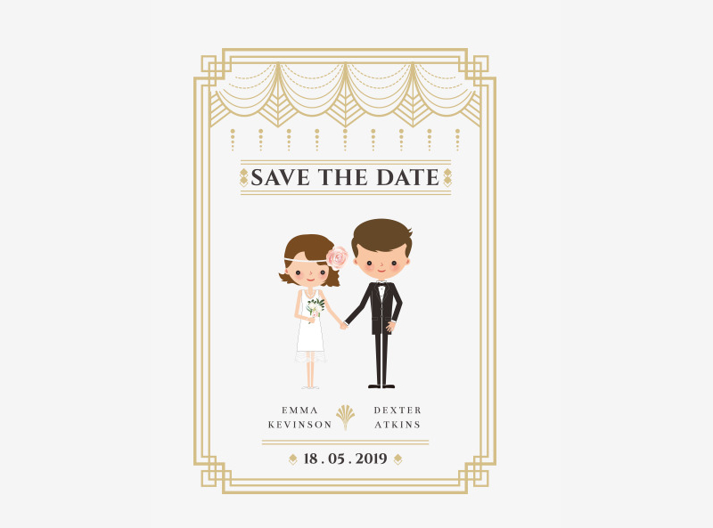 bride and groom wedding invitation