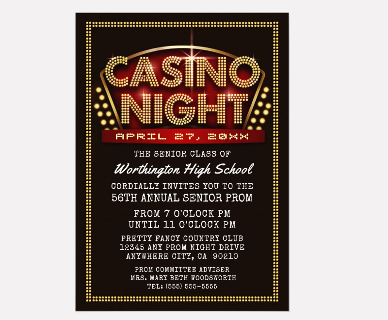 Casino Night Party Themed Prom Invitation