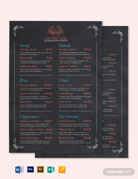 Chalk Board Seafood Menu Template