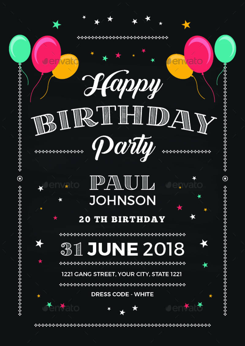 chalkboard birthday party invitation