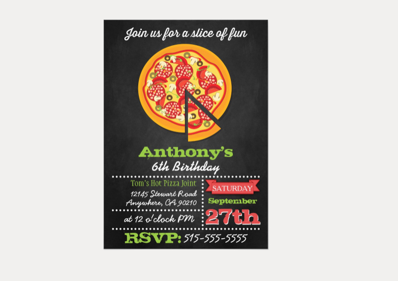 chalkboard pizza party invitations