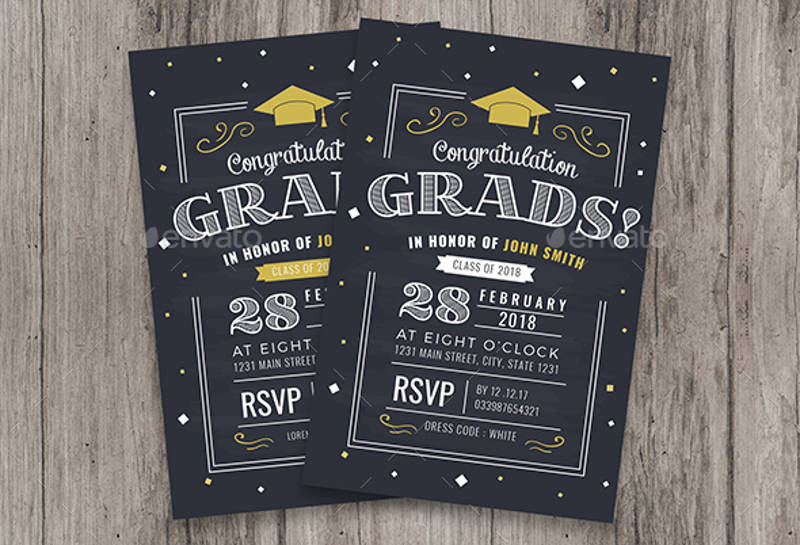 chalkboard style graduation invitation