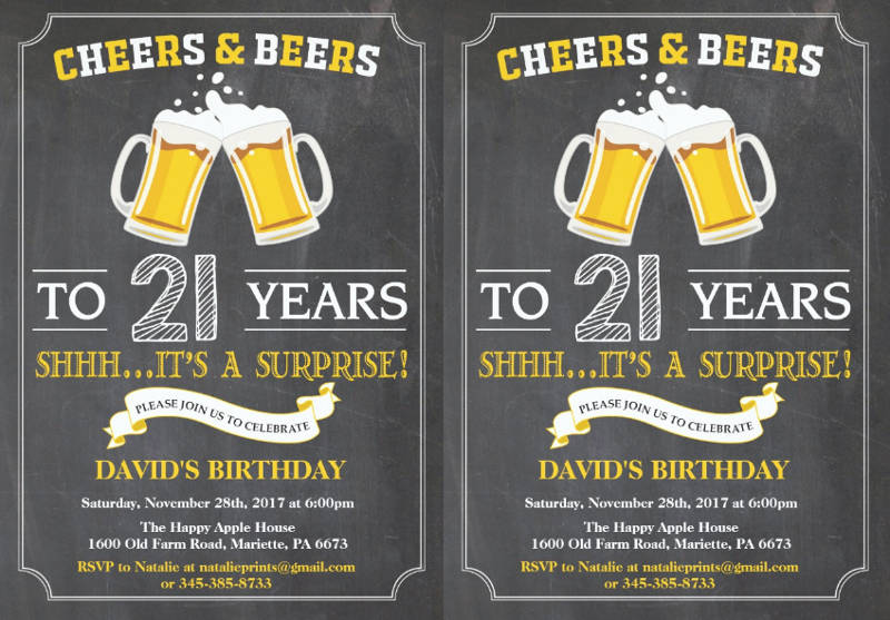 cheers and beers 21st birthday invitation card