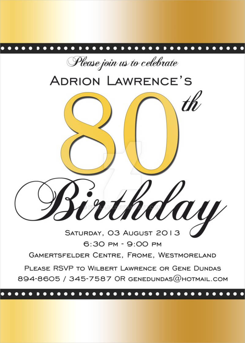 80th Birthday Party Invitations Templates Free Download Printable 
