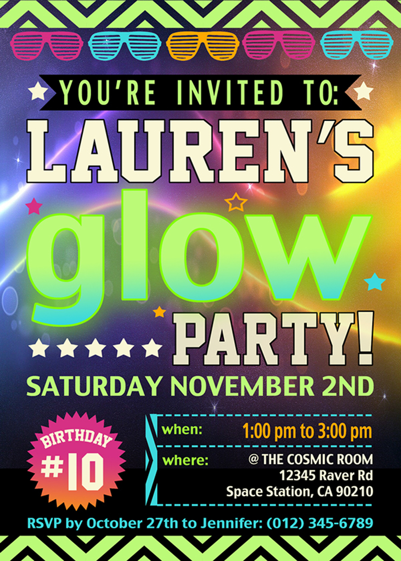 colorful glow party invitation