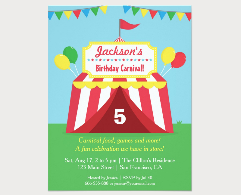 Colourful Carnival Kids Birthday Party Invitation