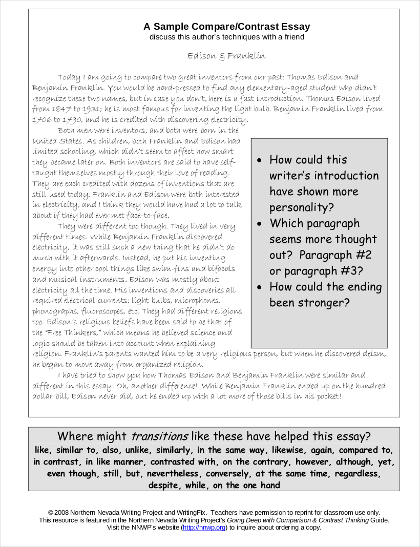 introduction paragraph for compare and contrast essay example