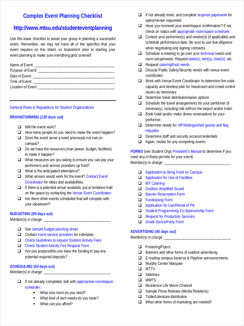 complex event planning checklist sample1