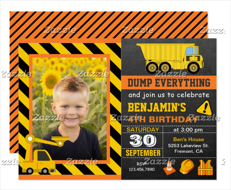 construction birthday party photo invitation