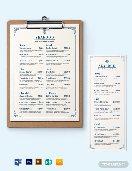 Downloadable Seafood Menu Template