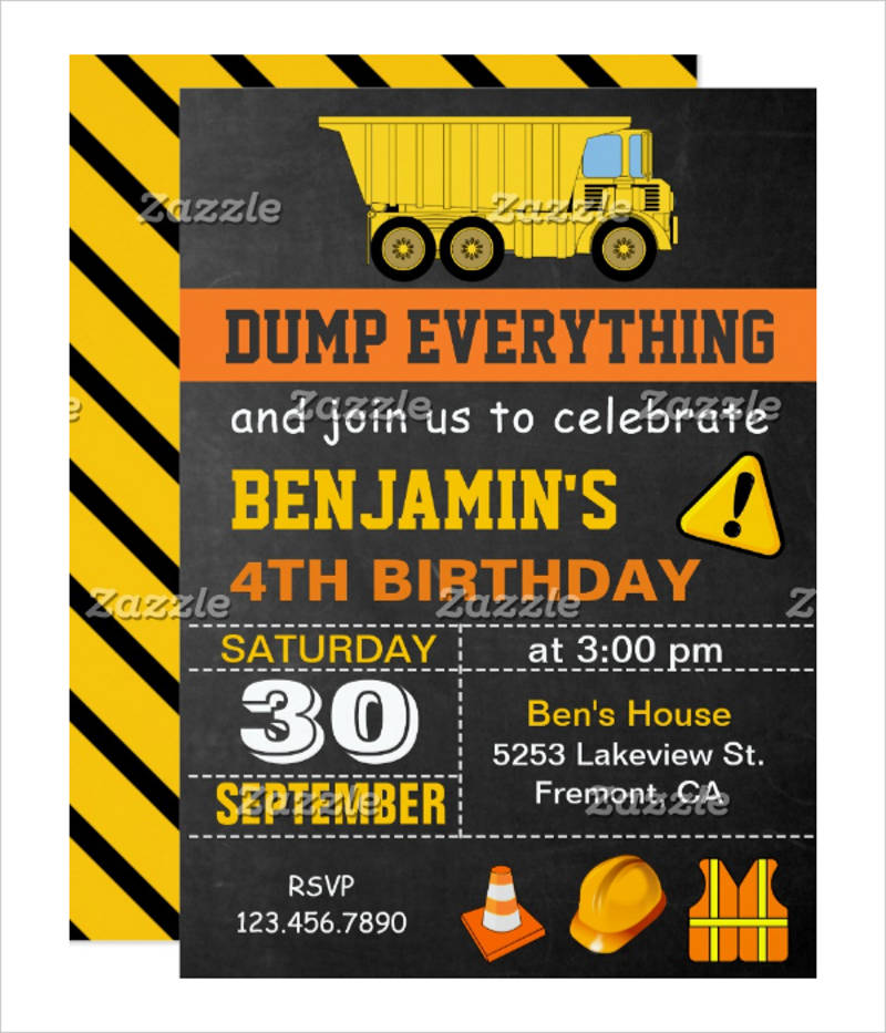 dump truck construction birthday party invitation
