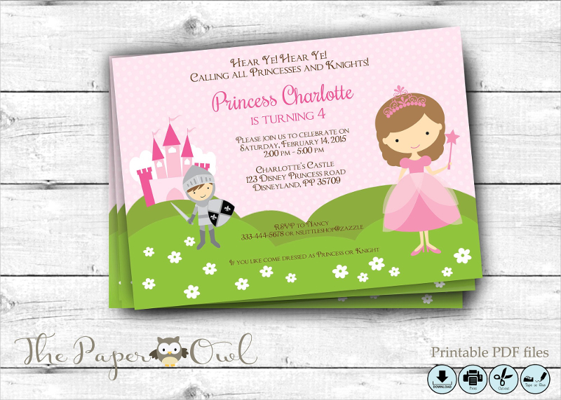 editable princess birthday invitation