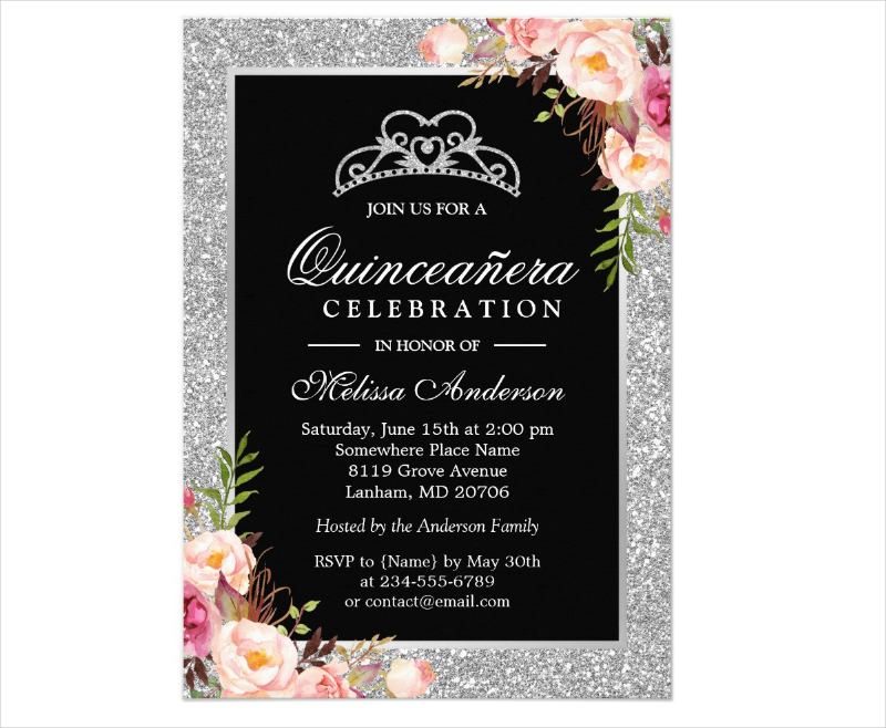 Editable Quinceanera Birthday Invitation