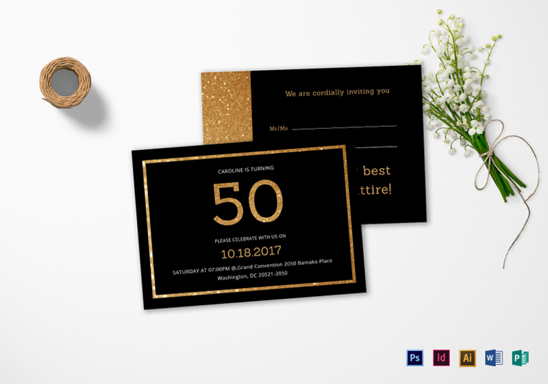 elegant black and gold 50th birthday invitation template1