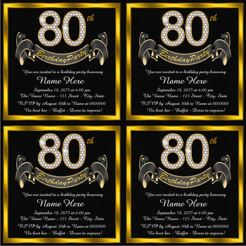 elegant gold 80th birthday party card