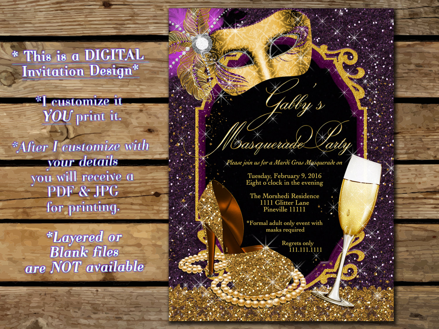 Templates Mardi Gras Invitation Printable Editable Template Masquerade 