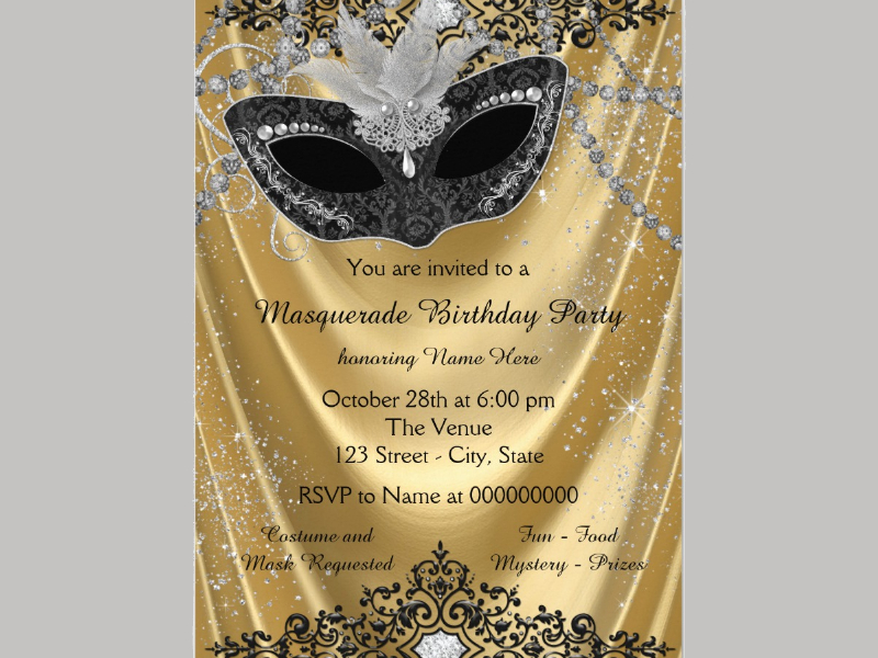 fancy black and gold masquerade party invitation card1