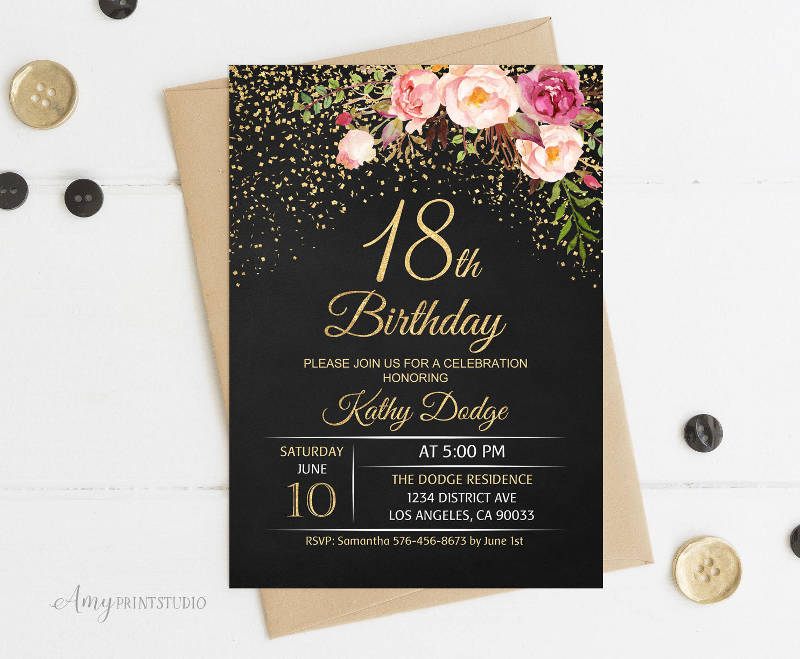 Free, printable 18th birthday invitation templates
