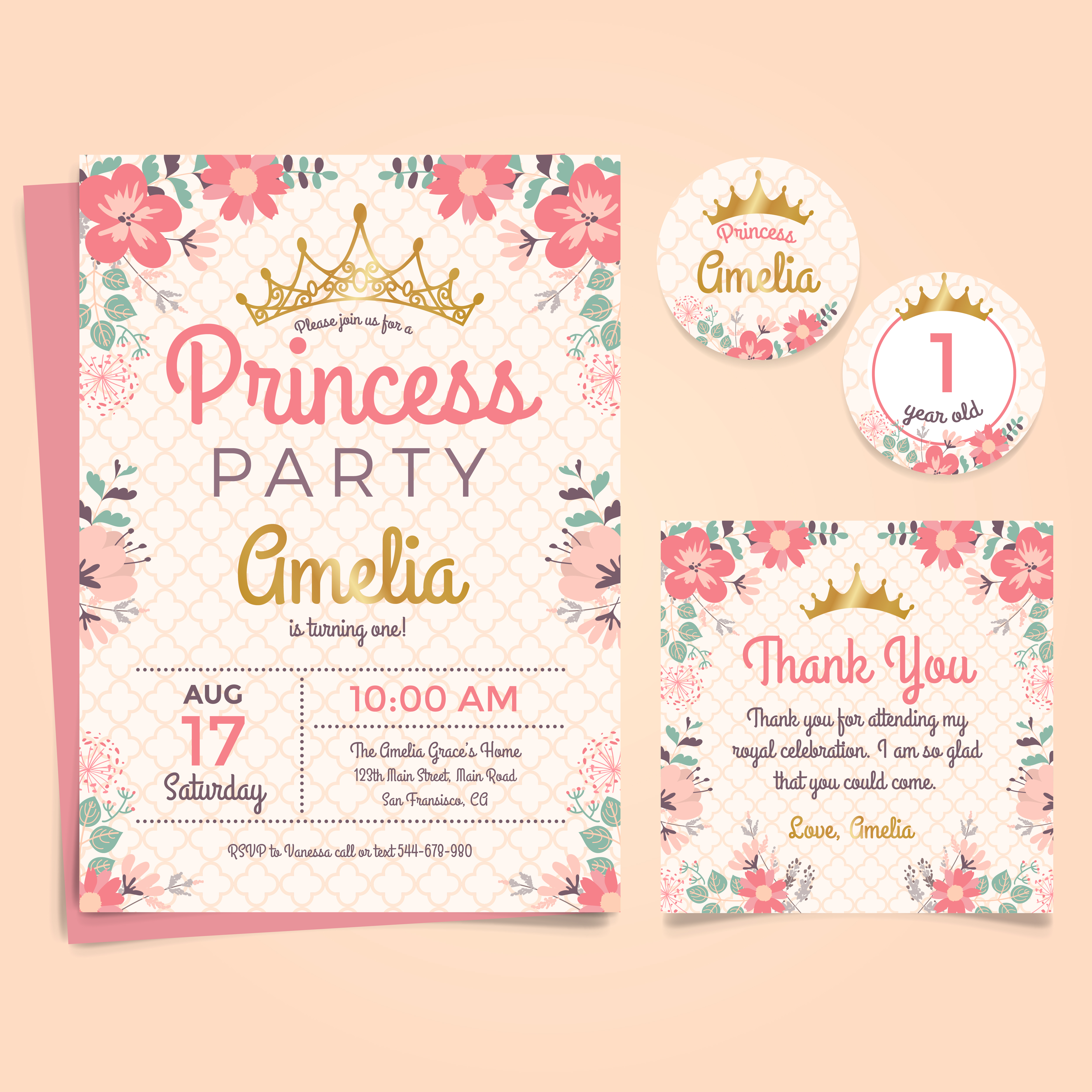 Floral Princess Party Invitation