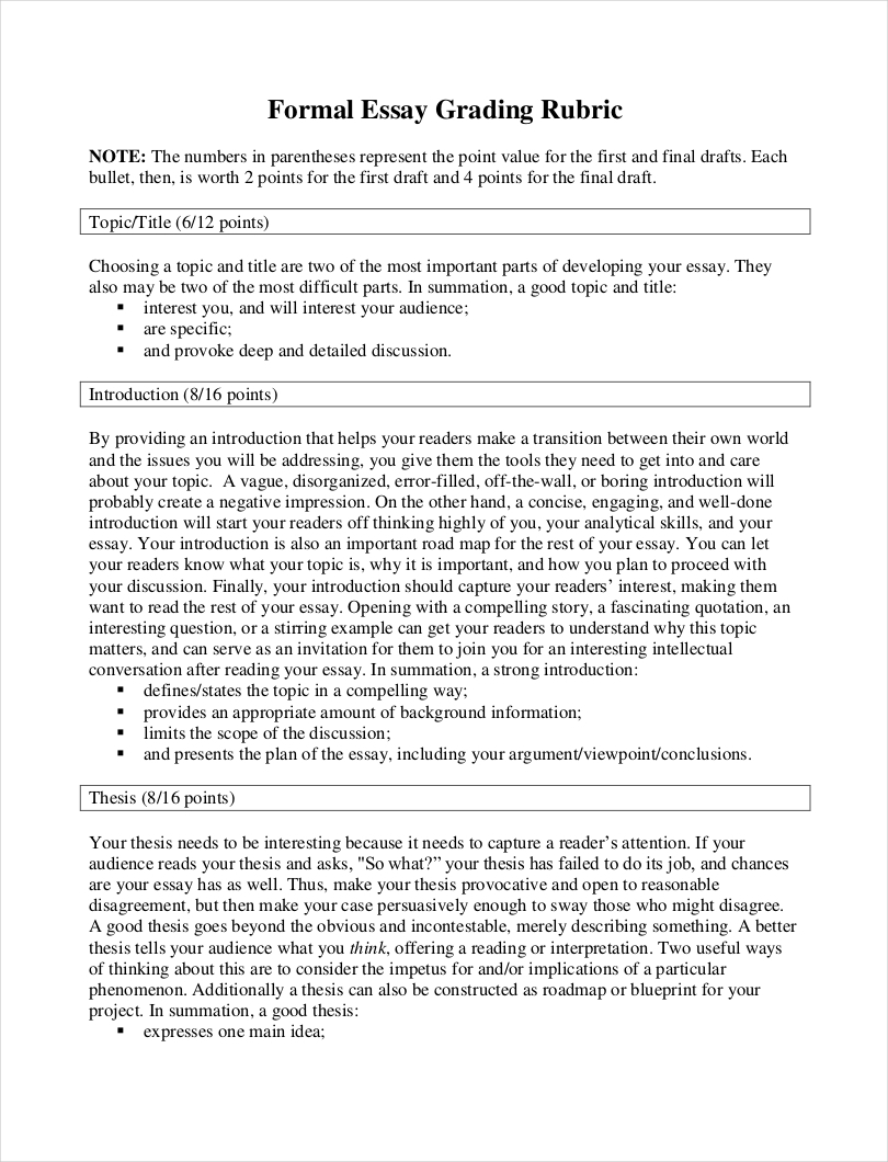 formal essay rubric sample1