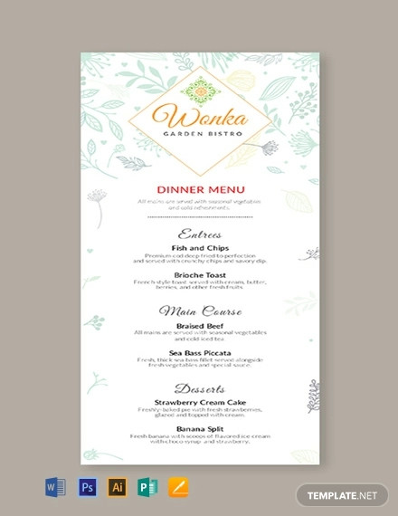 Free Dinner Menu Template