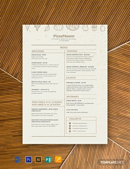 Free Pizza Menu Template