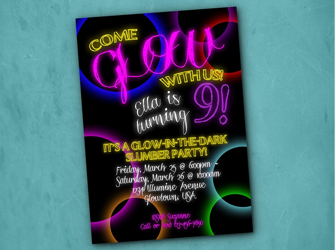 fun glow party invitation