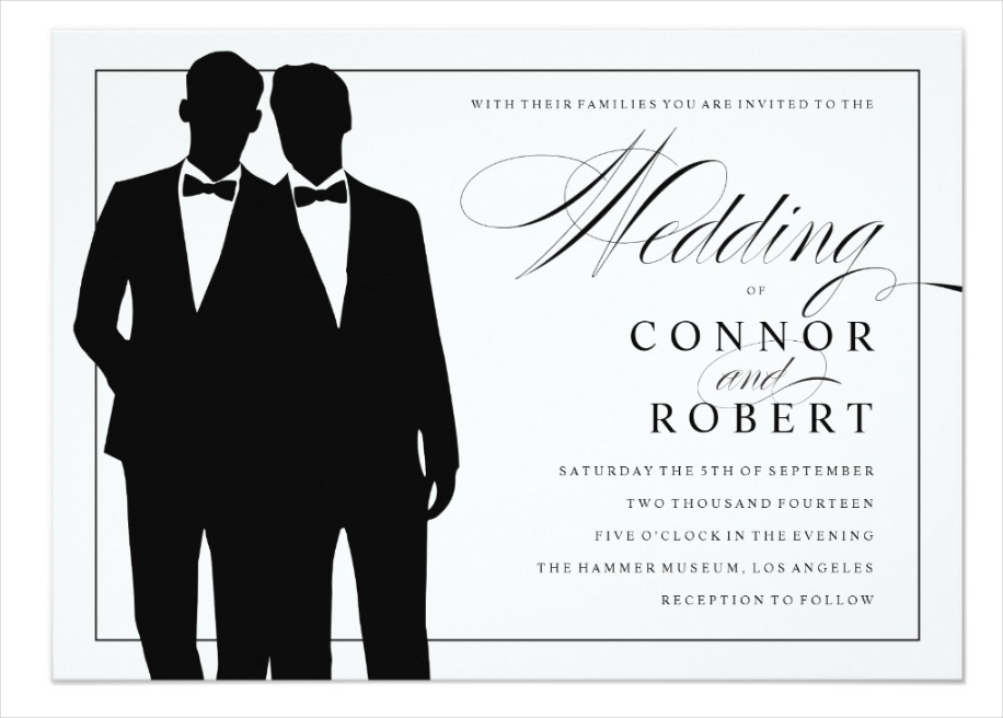 gay wedding invitation two grooms silhouettes