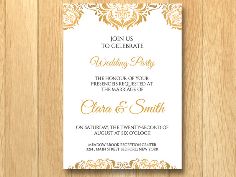 gold wedding invitation in psd 