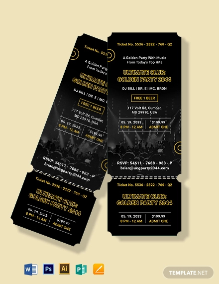 golden party ticket invitation