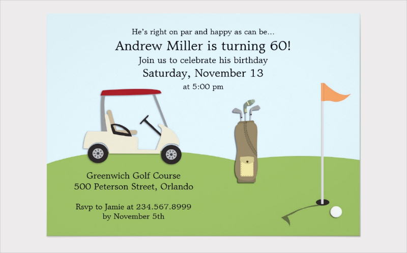 golf birthday flat invitation