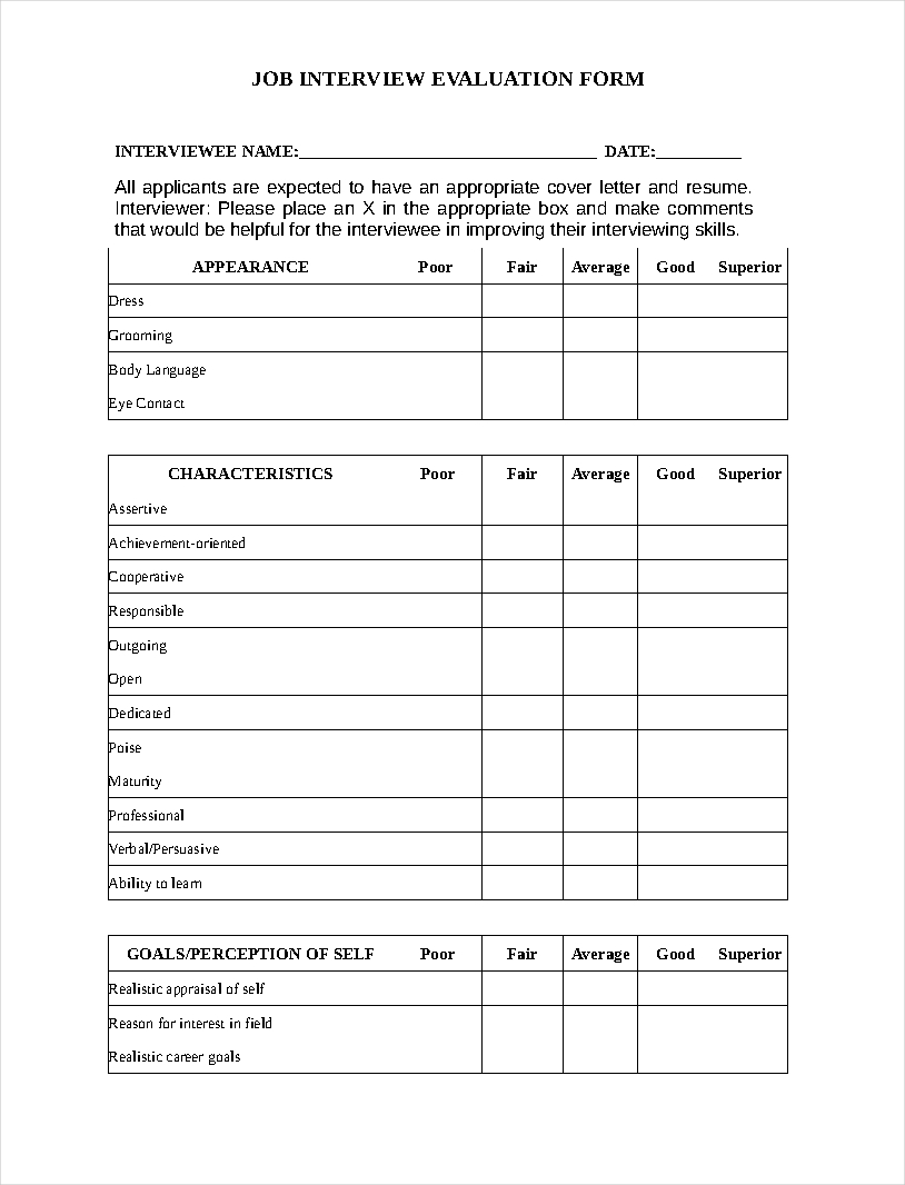 job interview evaluation form sample1