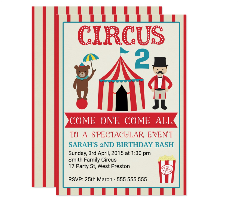 kids circus birthday invitation