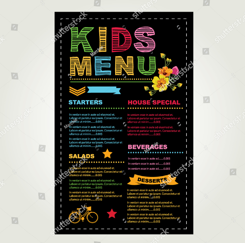 kids menu template