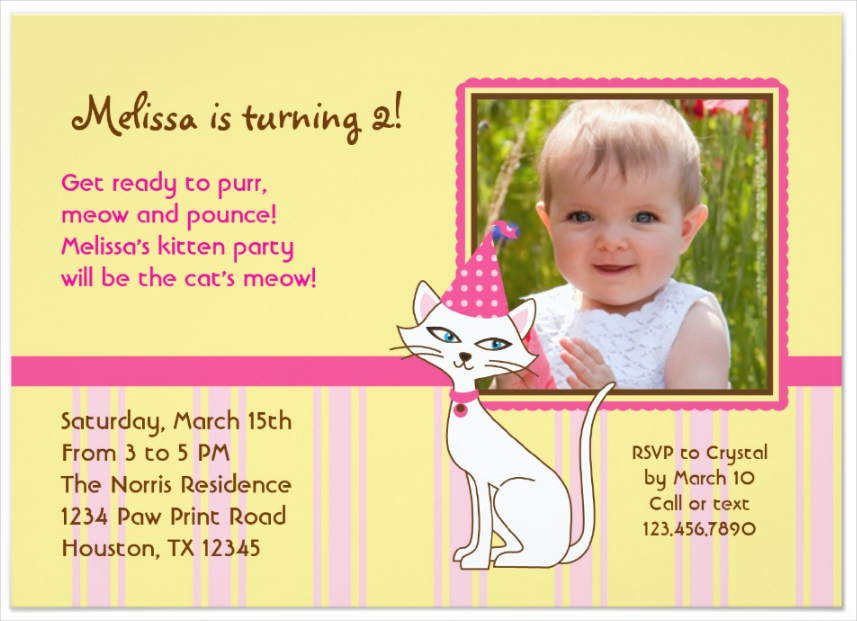kitty cat photo birthday party invitation