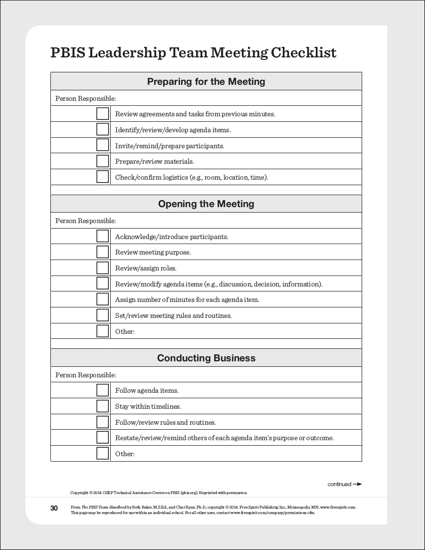 leadership team meeting checklist