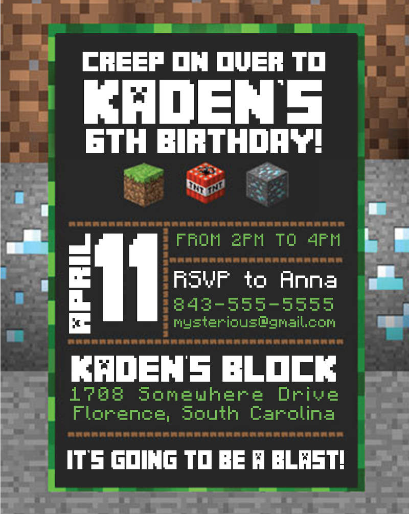 FREE 20+ Minecraft Birthday Invitation Designs & Examples in PSD Intended For Minecraft Birthday Card Template