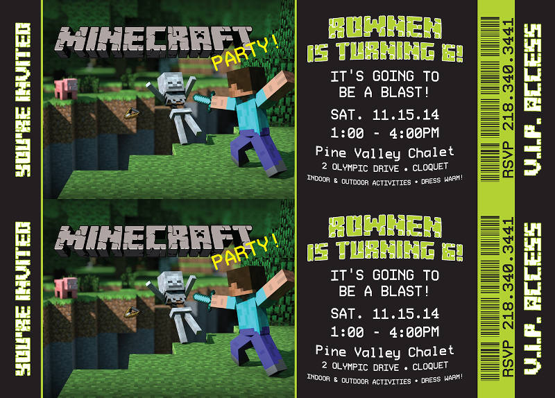 minecraft party invitations