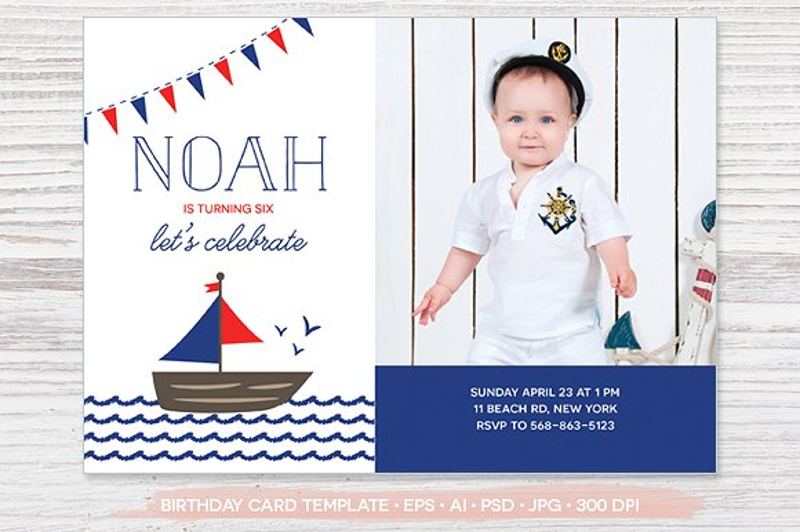 nautical boy birthday invitation