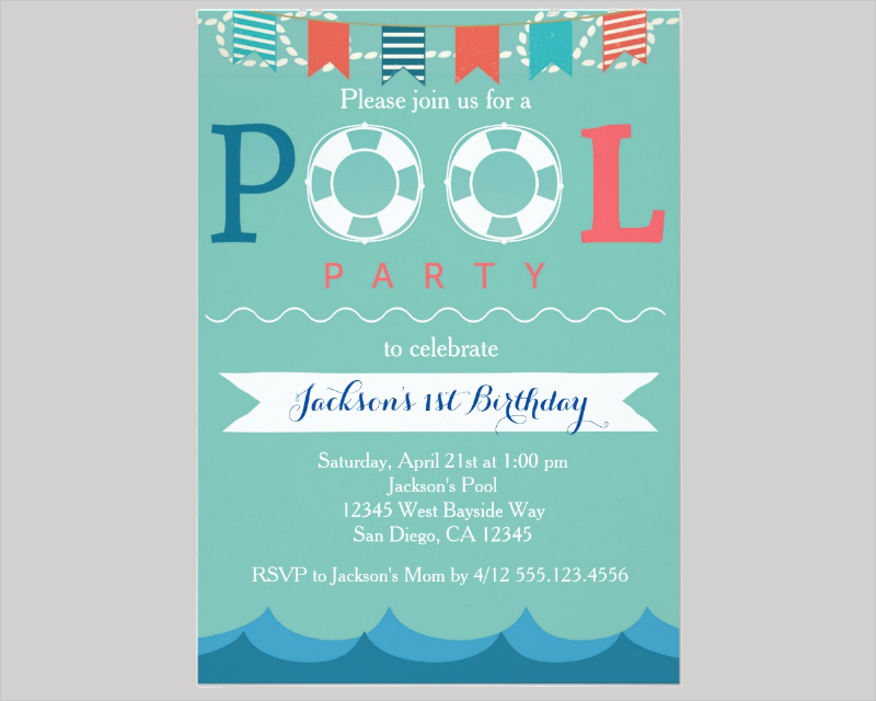 nautical pool party birthday invitation