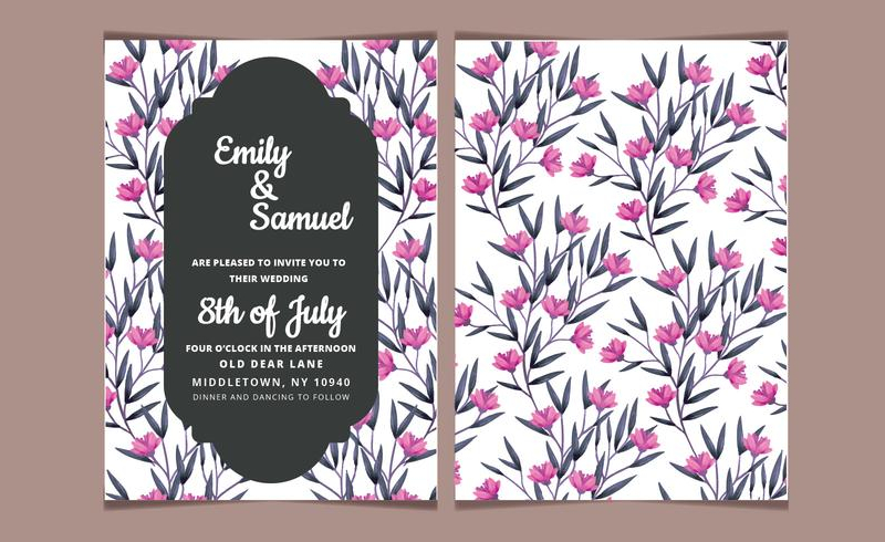 pink floral wedding invitation 